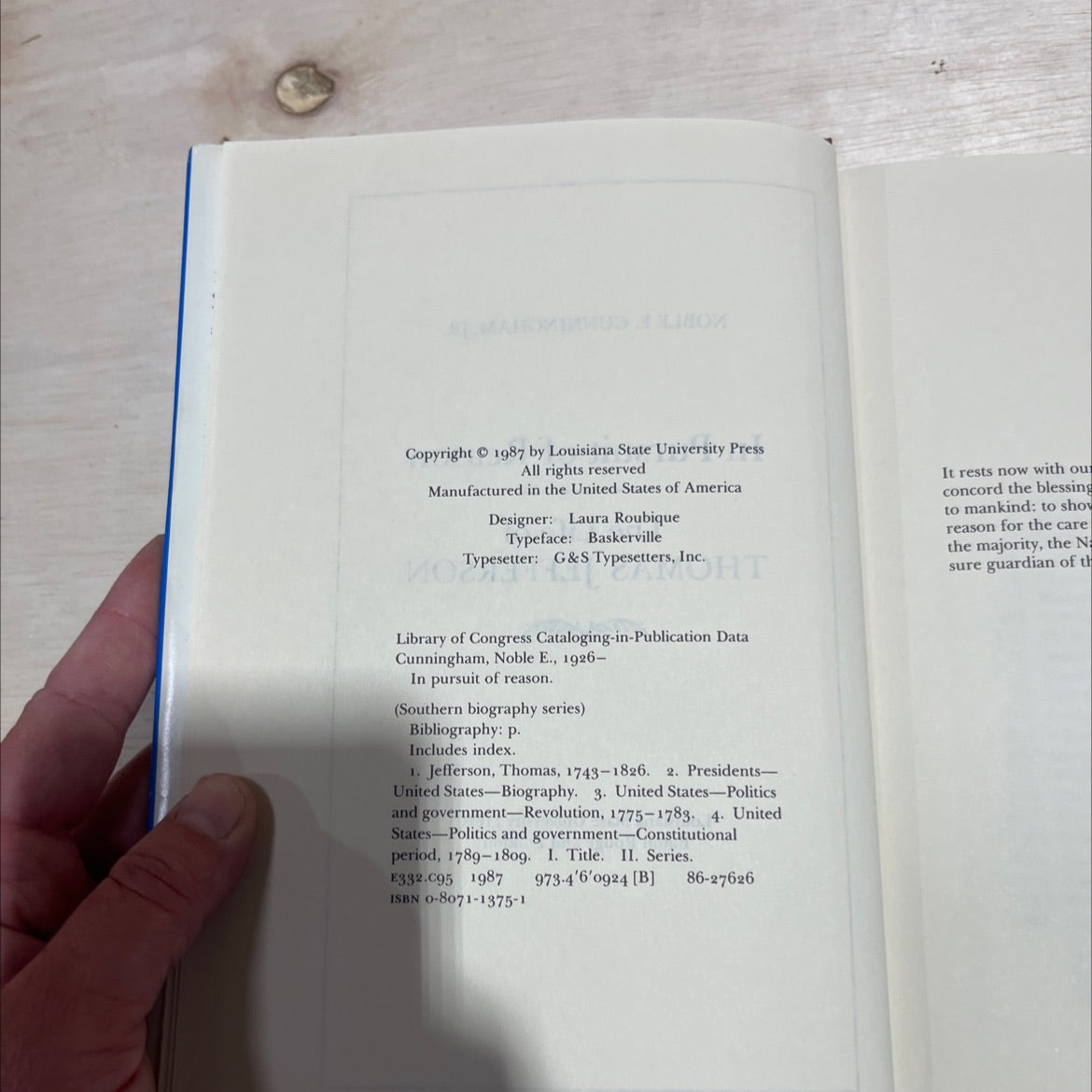 in pursuit of reason the life of thomas jefferson book, by noble e. cunningham, jr., 1987 Hardcover image 3