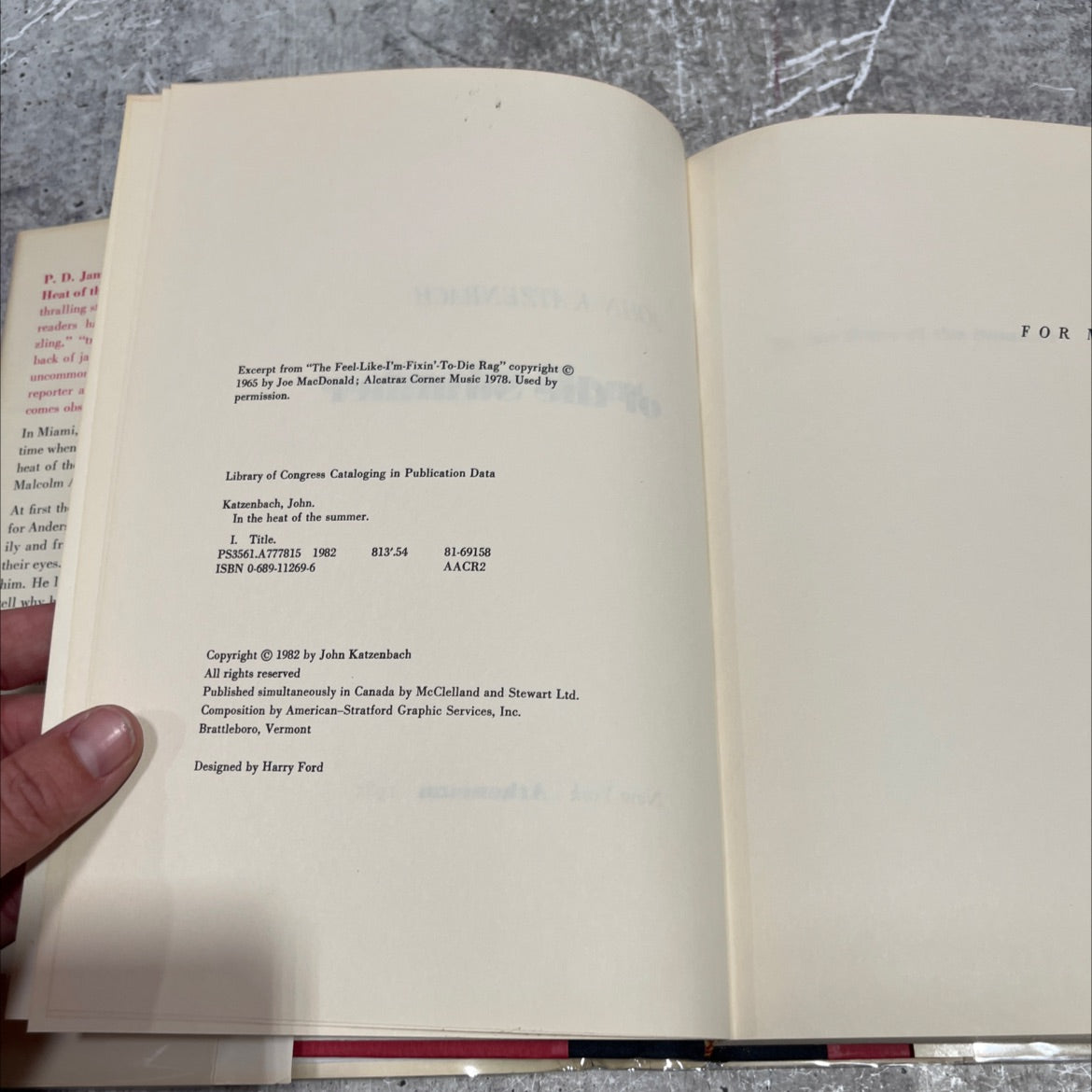 in the heat of the summer book, by john katzenbach, 1982 Hardcover image 3