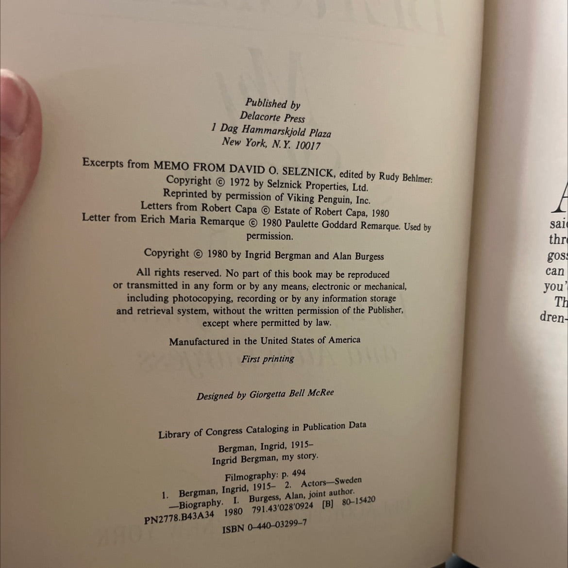 ingrid bergman, my story book, by ingrid bergman and alan burgess, 1980 Hardcover image 3