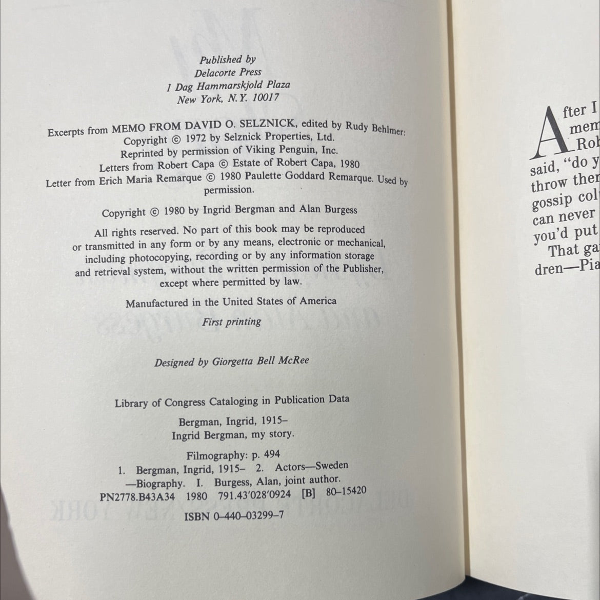 ingrid bergman my story book, by ingrid bergman and alan burgess, 1980 Hardcover image 3