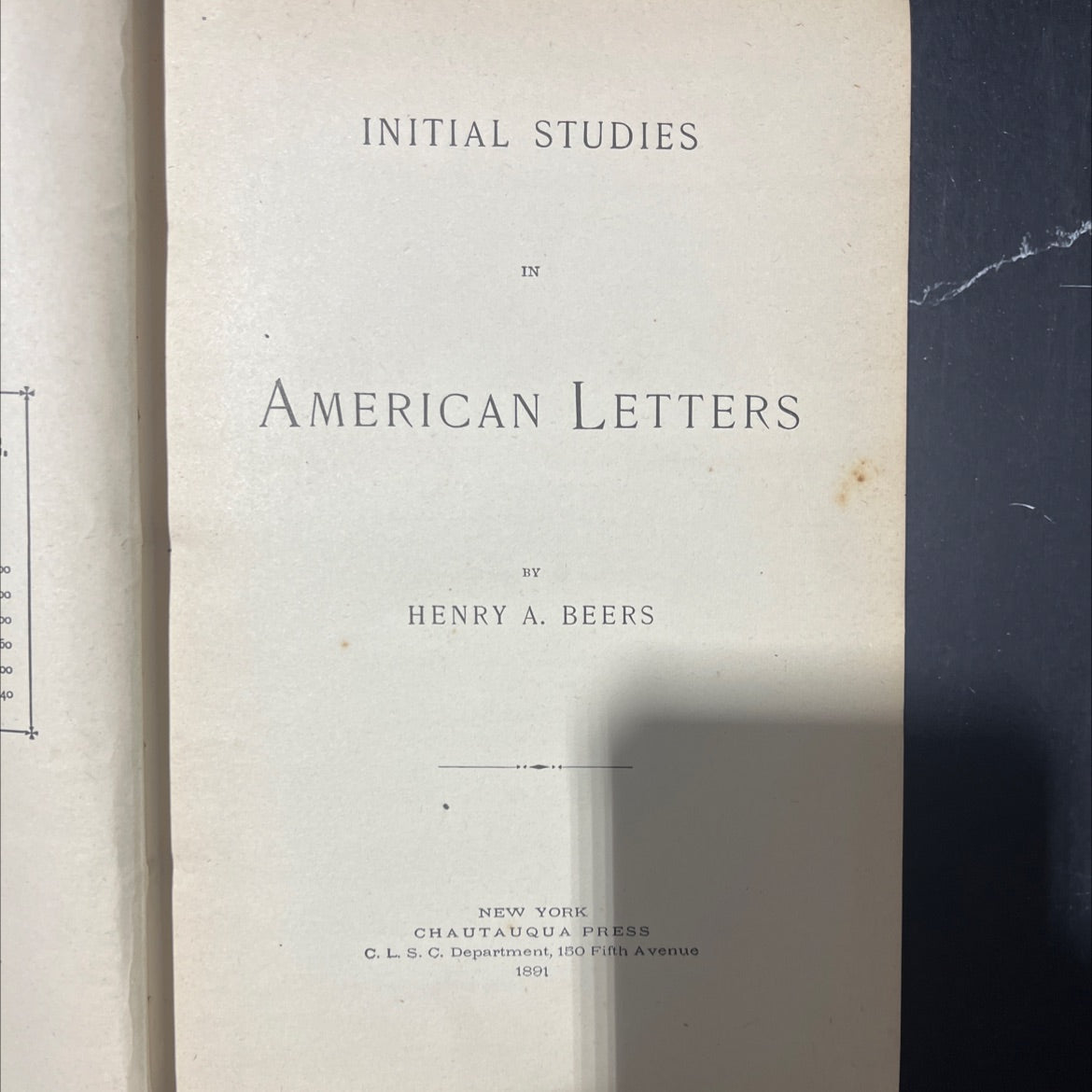 initial studies in american letters book, by henry a. beers, 1891 Hardcover image 2
