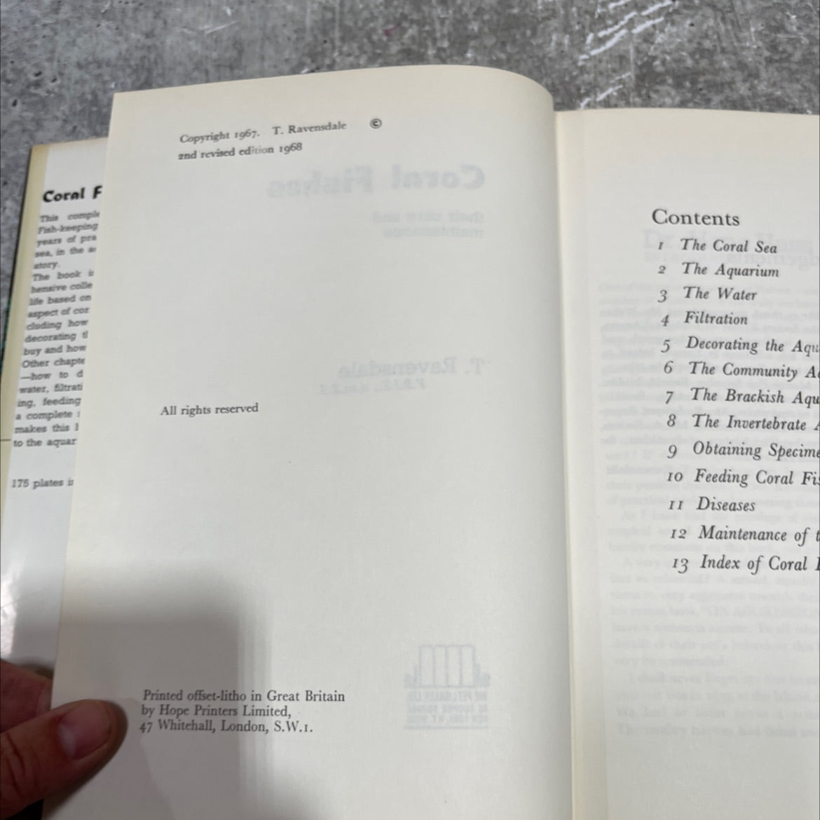 inser coral fishes their care and maintenance book, by t. ravensdale, 1968 Hardcover image 3