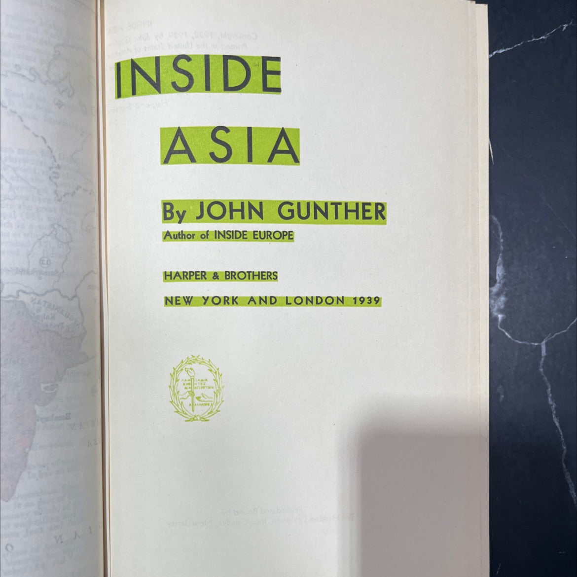 inside asia book, by john gunther, 1939 Hardcover image 2