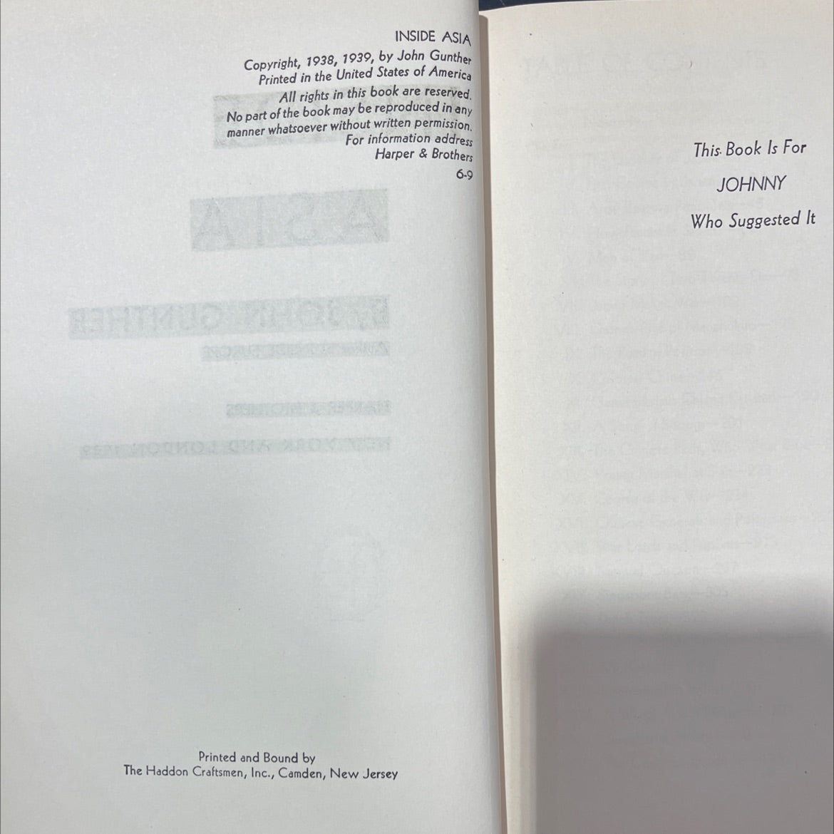 inside asia book, by john gunther, 1939 Hardcover image 3