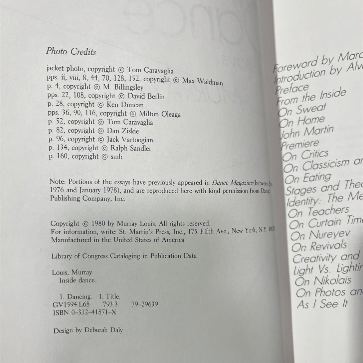 inside dance book, by murray louis, 1980 Hardcover image 3