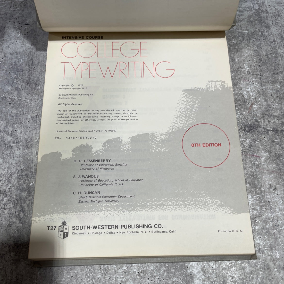 intensive course college typewriting book, by d. d. lessenberry, s. j. wanous, c. h. duncan, 1970 Hardcover image 2