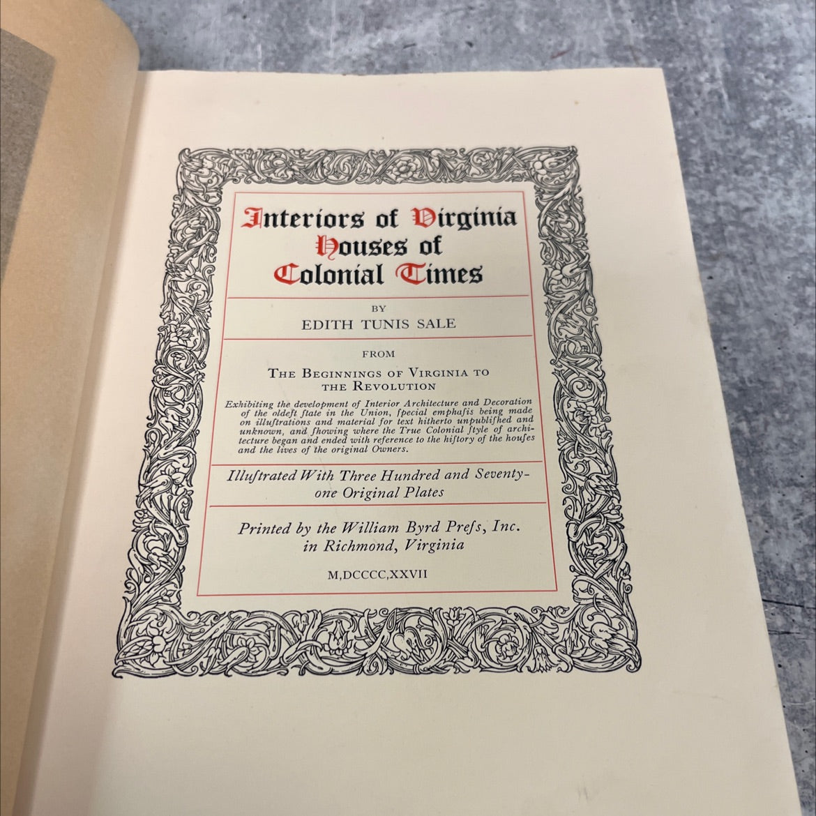 interiors of virginia houses of colonial times book, by edith tunis sale, 1927 Hardcover image 2