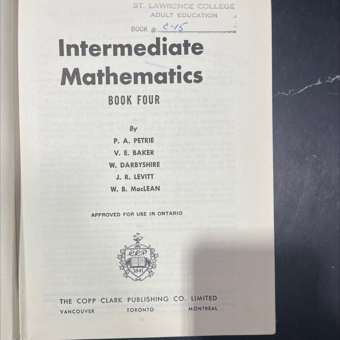 intermediate mathematics book four book, by p. a. petrie, v. e. baker, w. darbyshire, j. r. levitt, w. b. maclean, 1954 image 2