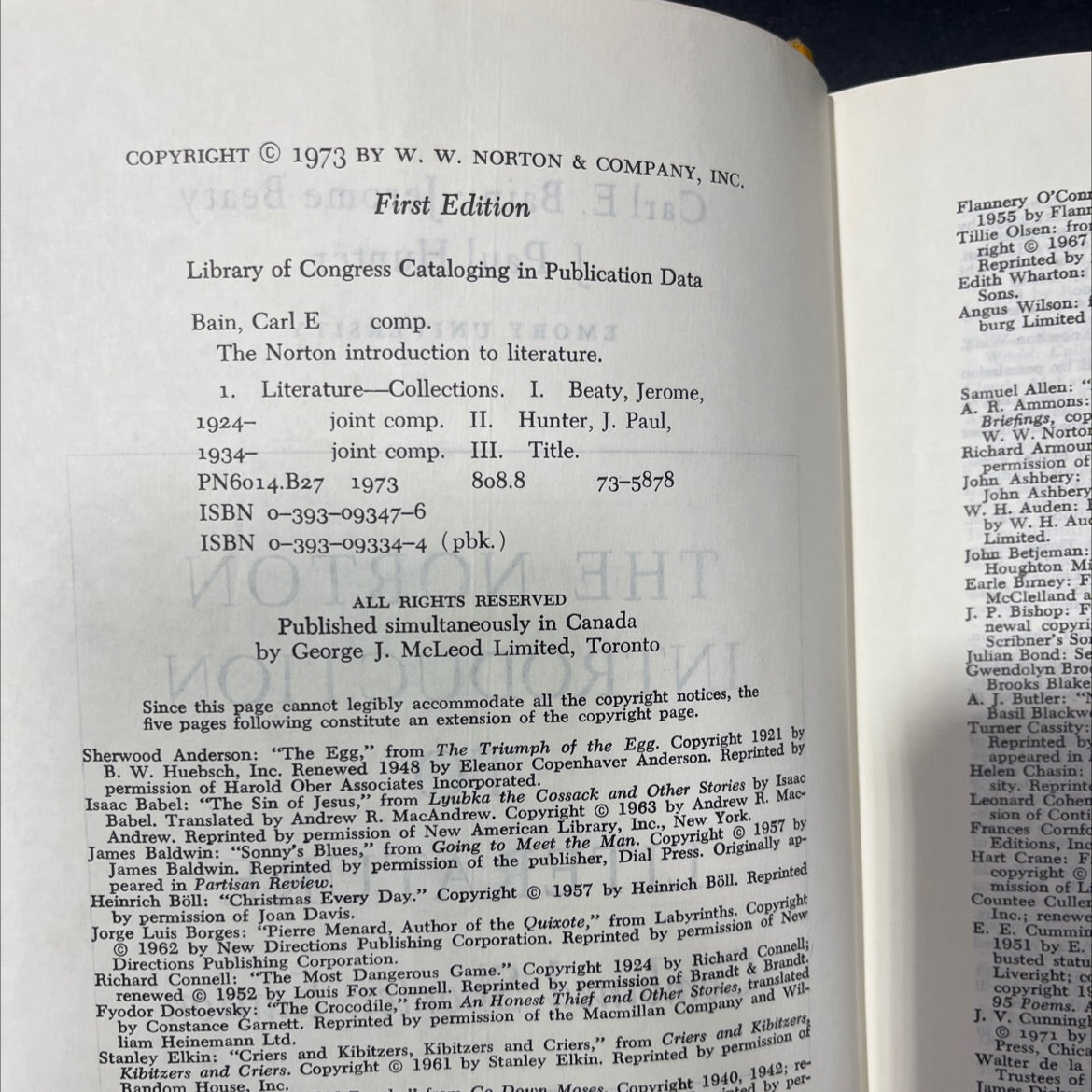 introduction to literature combined shorter edition book, by carl e. bain, jerome beaty, j. paul hunter, 1973 Hardcover image 3