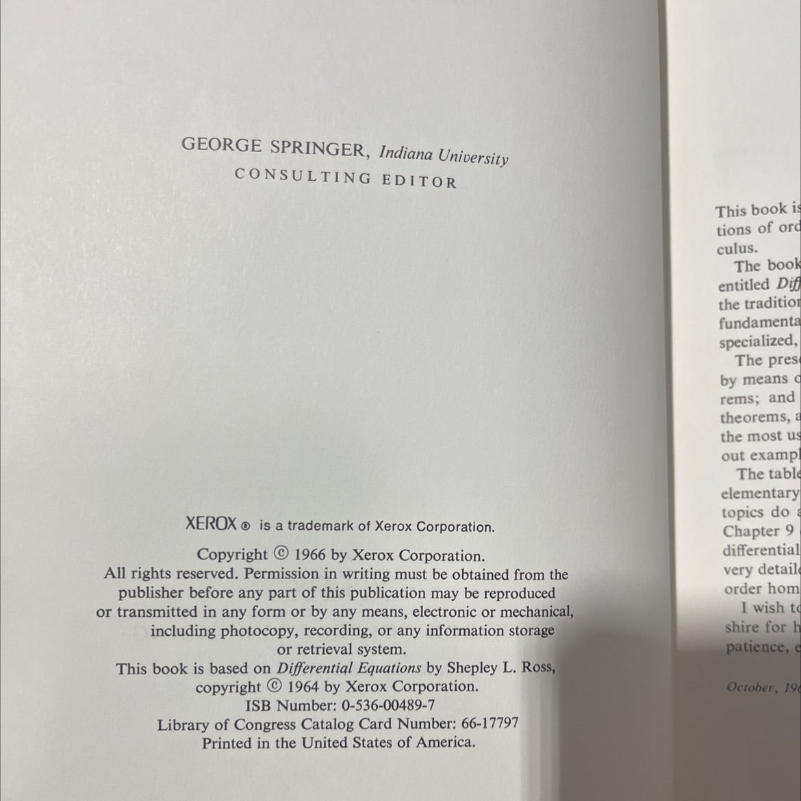 introduction to ordinary differential equations book, by shepley l. ross, 1966 Hardcover image 3