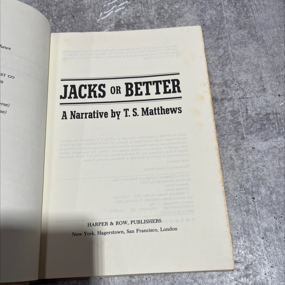 jacks or better book, by T. S. Matthews, 1977 Hardcover image 2