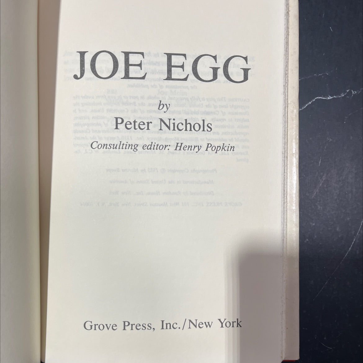 joe egg book, by Peter Nichols, 2012 Hardcover image 2