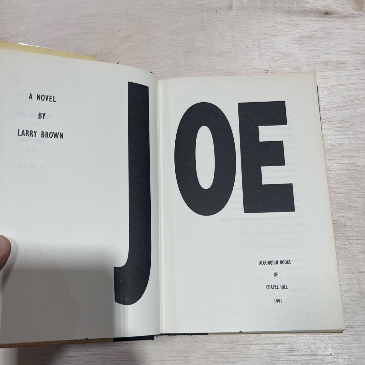 joe book, by Larry Brown, 1991 Hardcover image 2