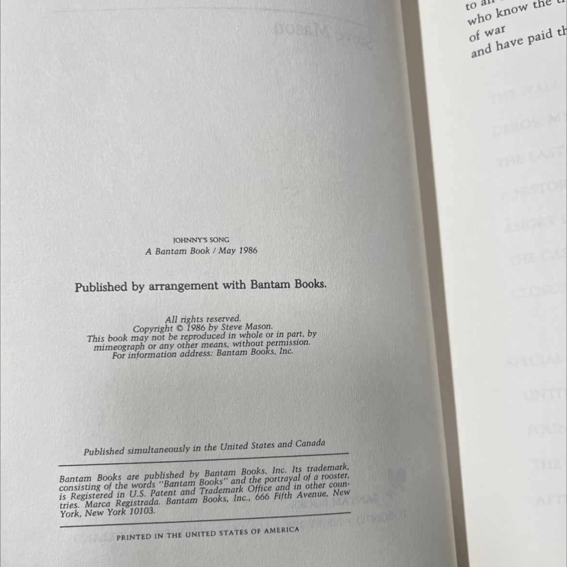 johnny's song book, by Steve Mason, 1986 Hardcover image 3