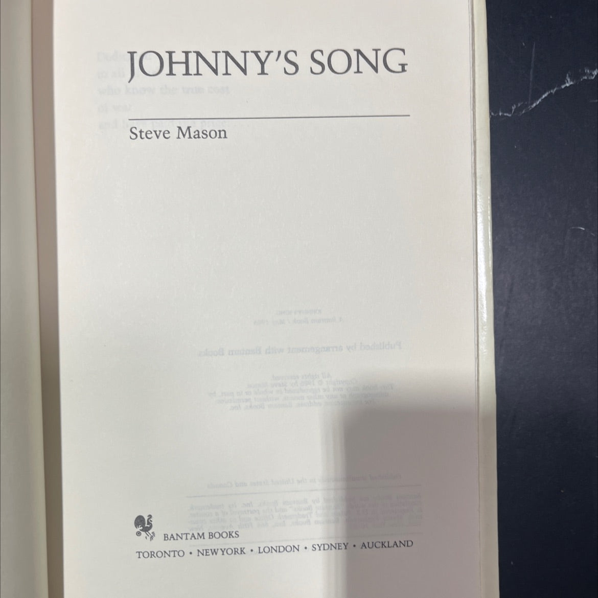 johnny's song book, by Steve Mason, 1986 Hardcover image 2