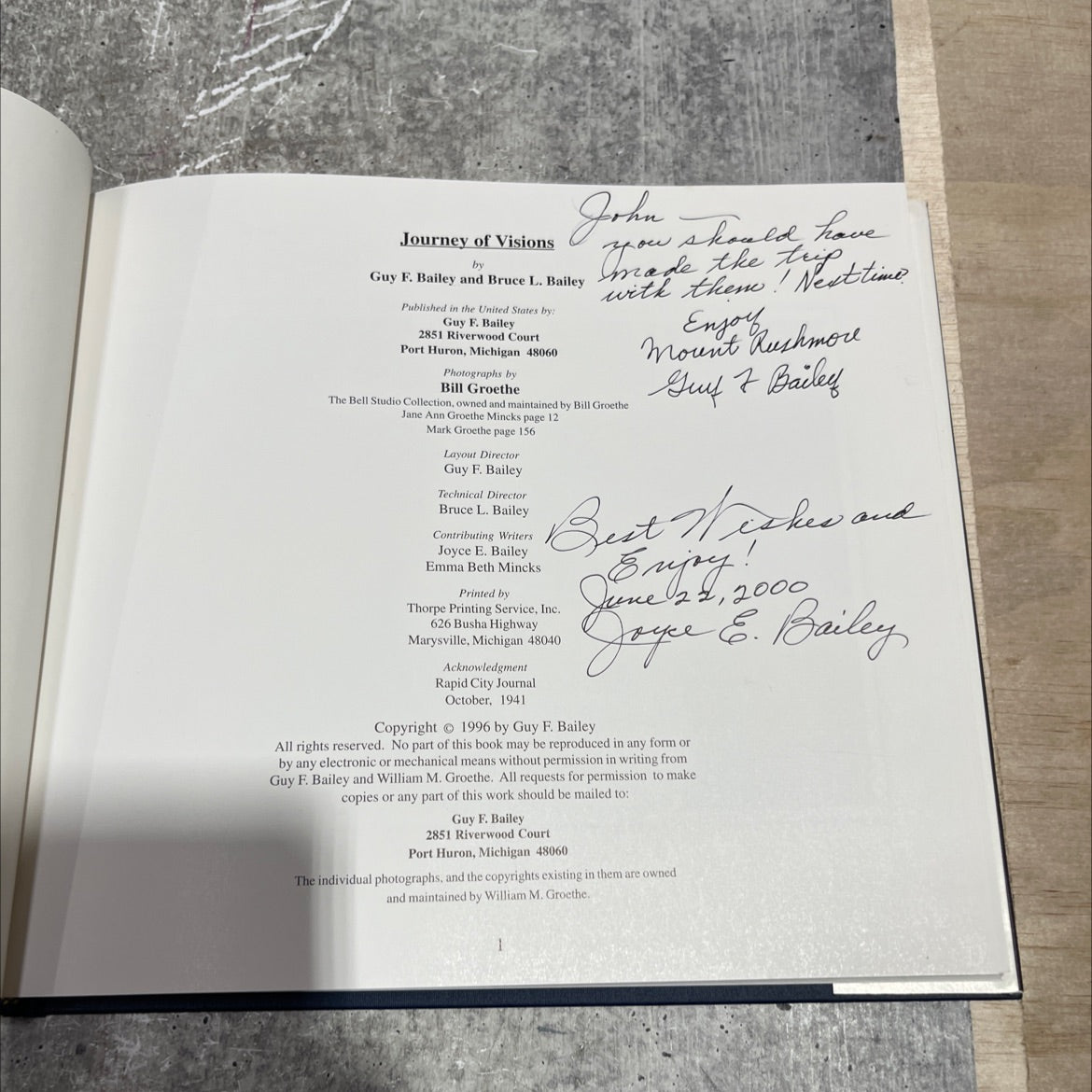 journey of visions book, by guy f. bailey and bruce l. bailey, 1996 Hardcover image 2