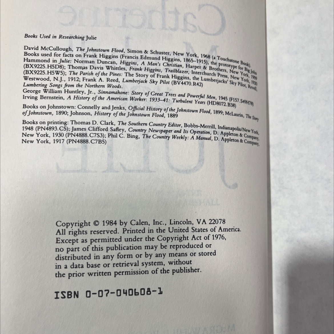 julie book, by catherine marshall, 1984 Hardcover image 3