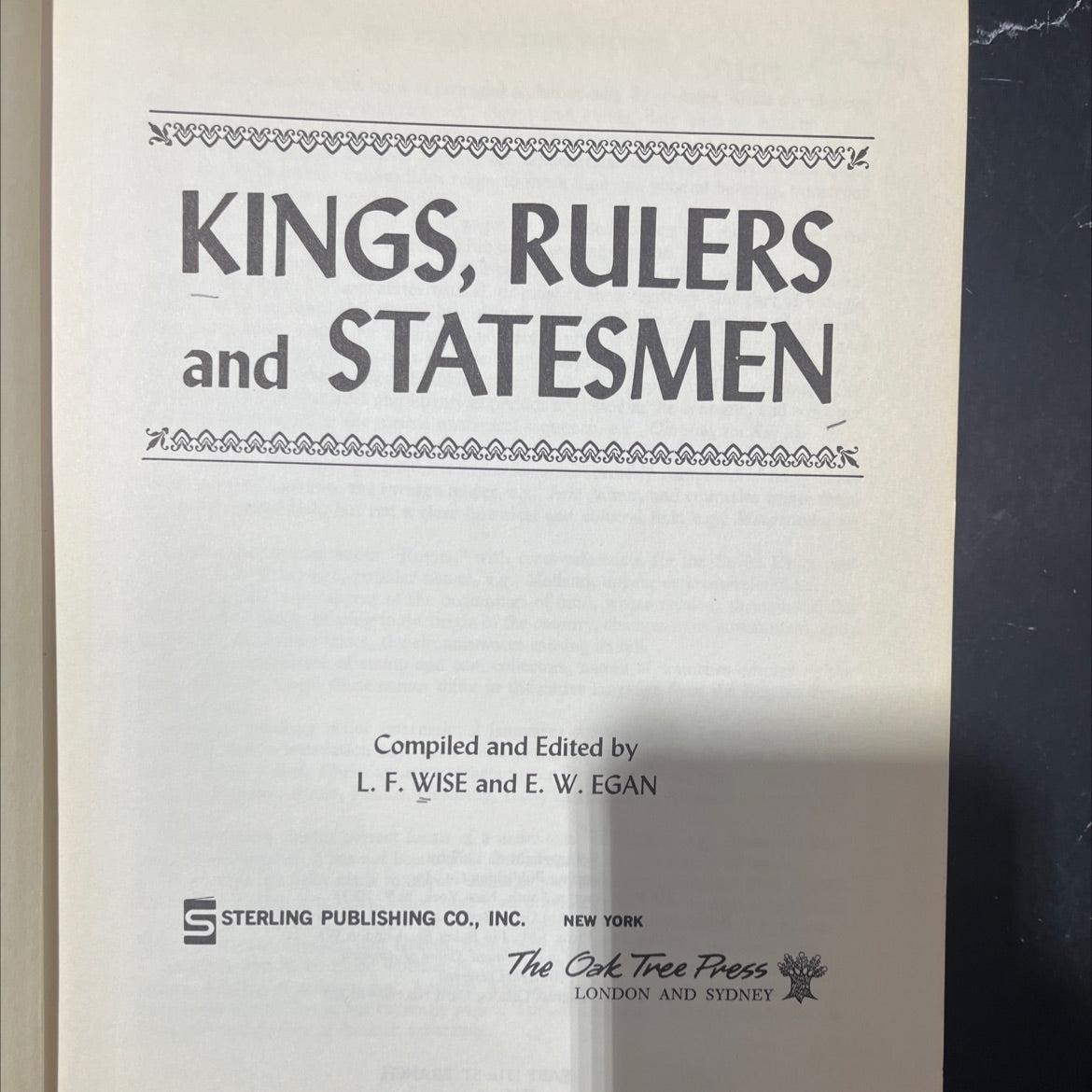 kings, rulers and statesmen book, by l. f. wise and e. w. egan, 1967 Hardcover image 2