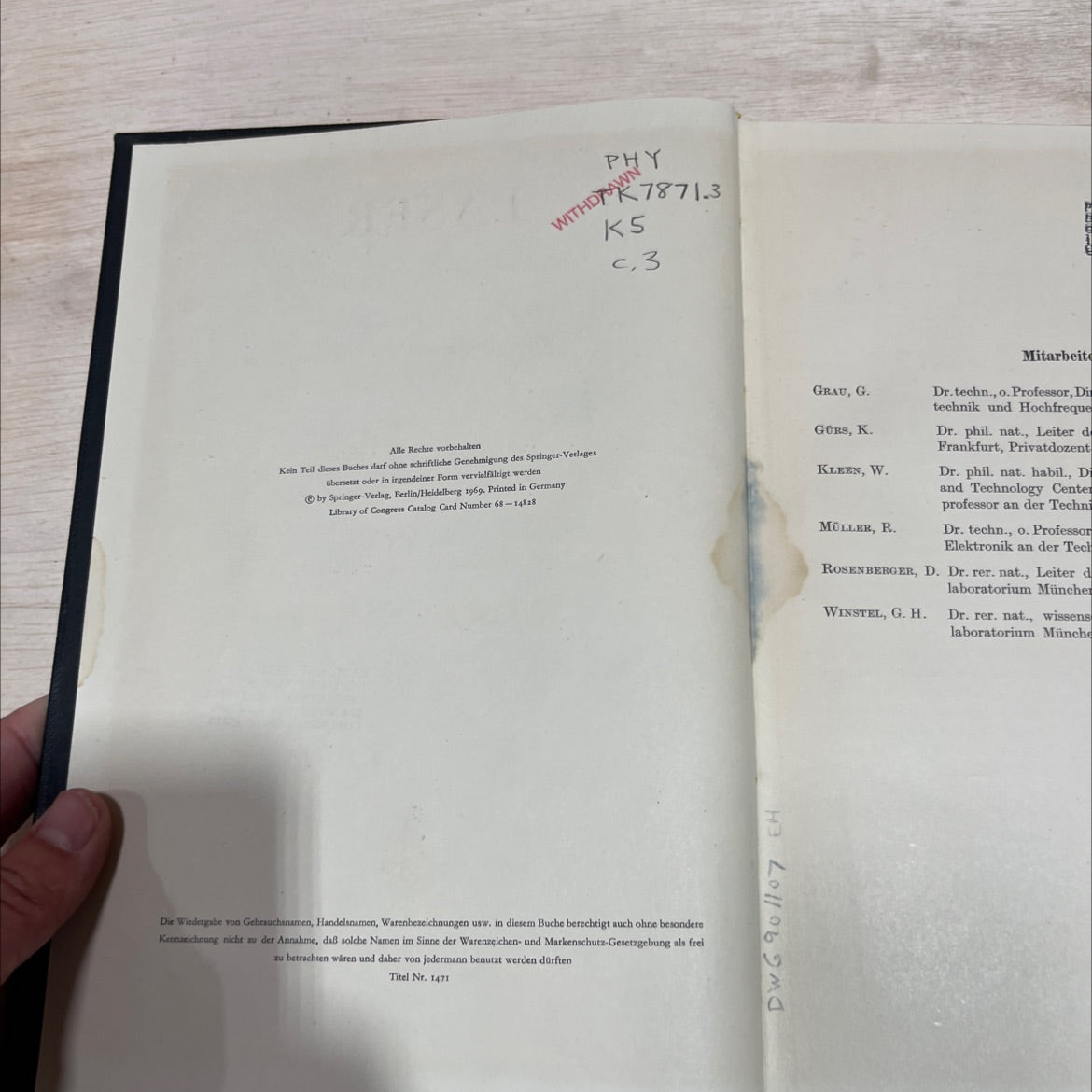laser amplification by induced emission of optical radiation of high coherence and power density book, by W. Kleen, R. image 3