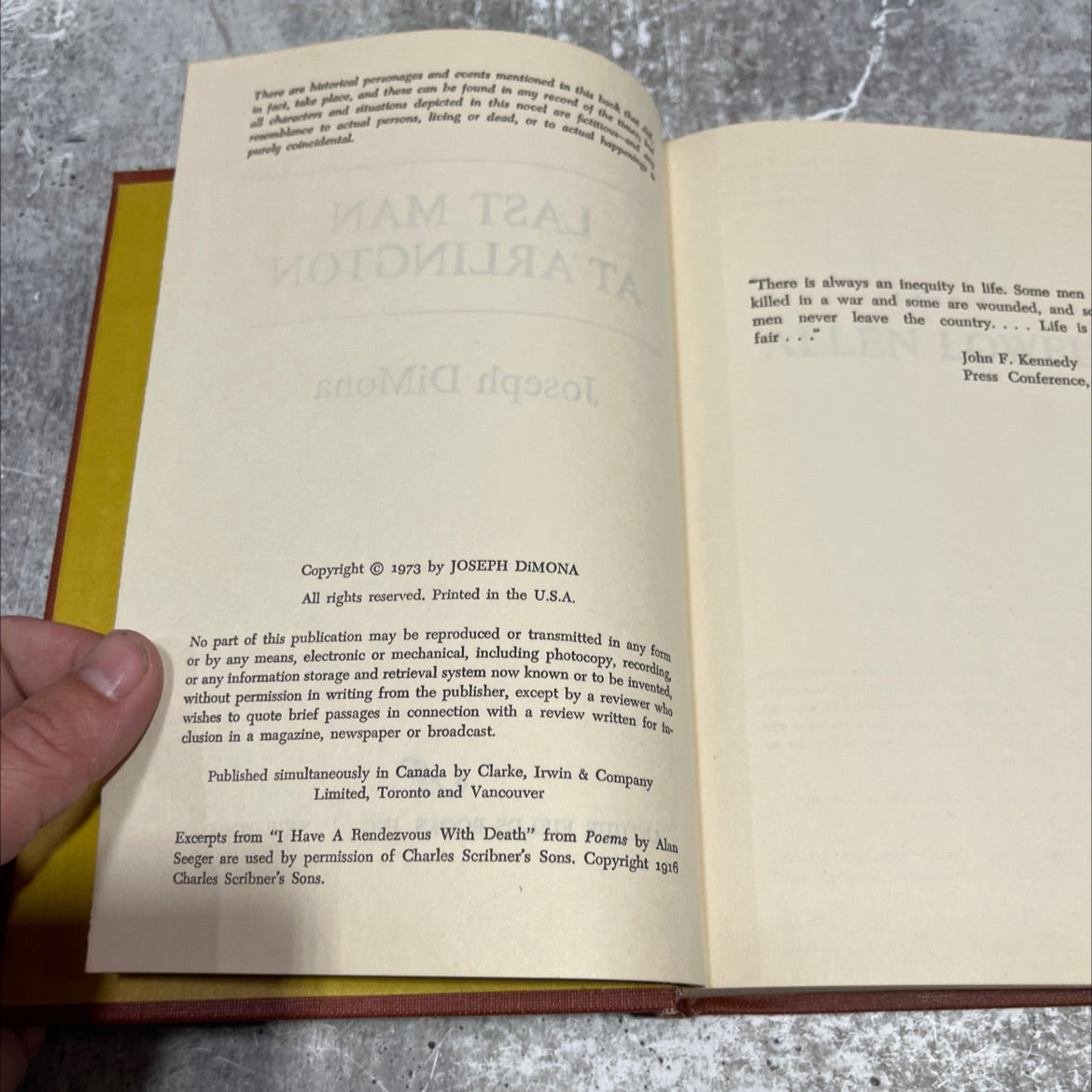 last man at arlington book, by joseph dimona, 1973 Hardcover image 3