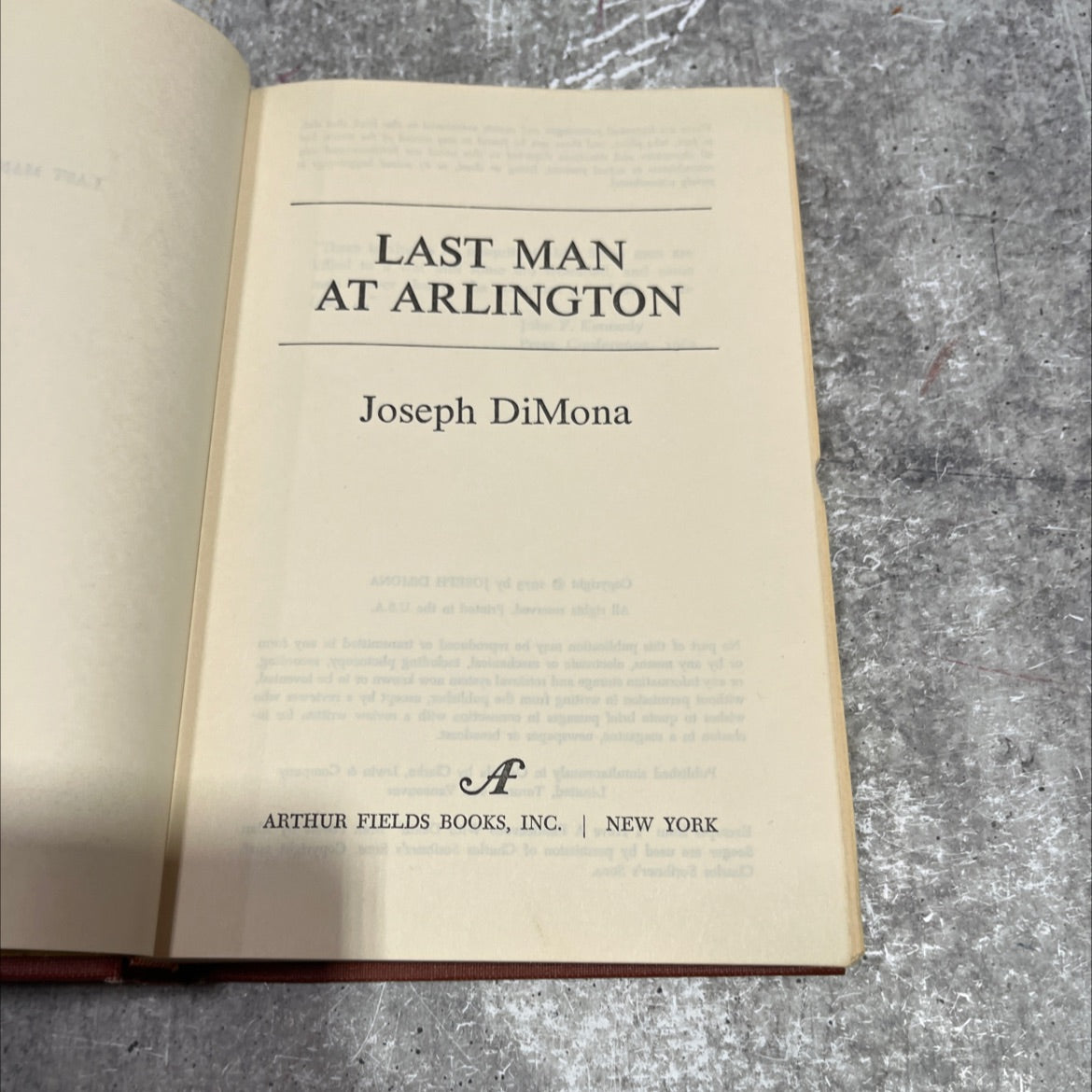 last man at arlington book, by joseph dimona, 1973 Hardcover image 2