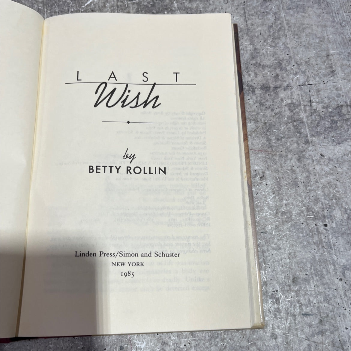 last wish book, by betty rollin, 1985 Hardcover image 2