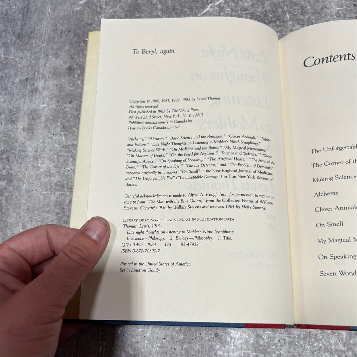 late night thoughts on listening to mahler's ninth symphony book, by lewis thomas, 1983 Hardcover image 3