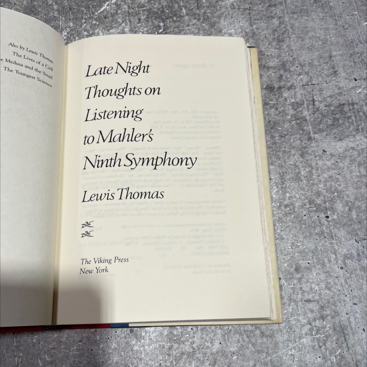 late night thoughts on listening to mahler's ninth symphony book, by lewis thomas, 1983 Hardcover image 2