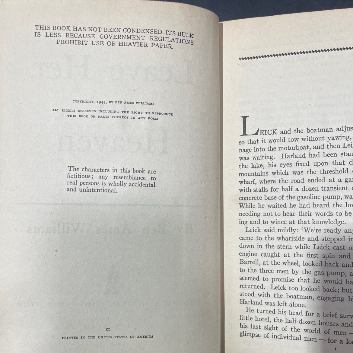 leave her to heaven book, by ben ames williams, 1944 Hardcover image 3