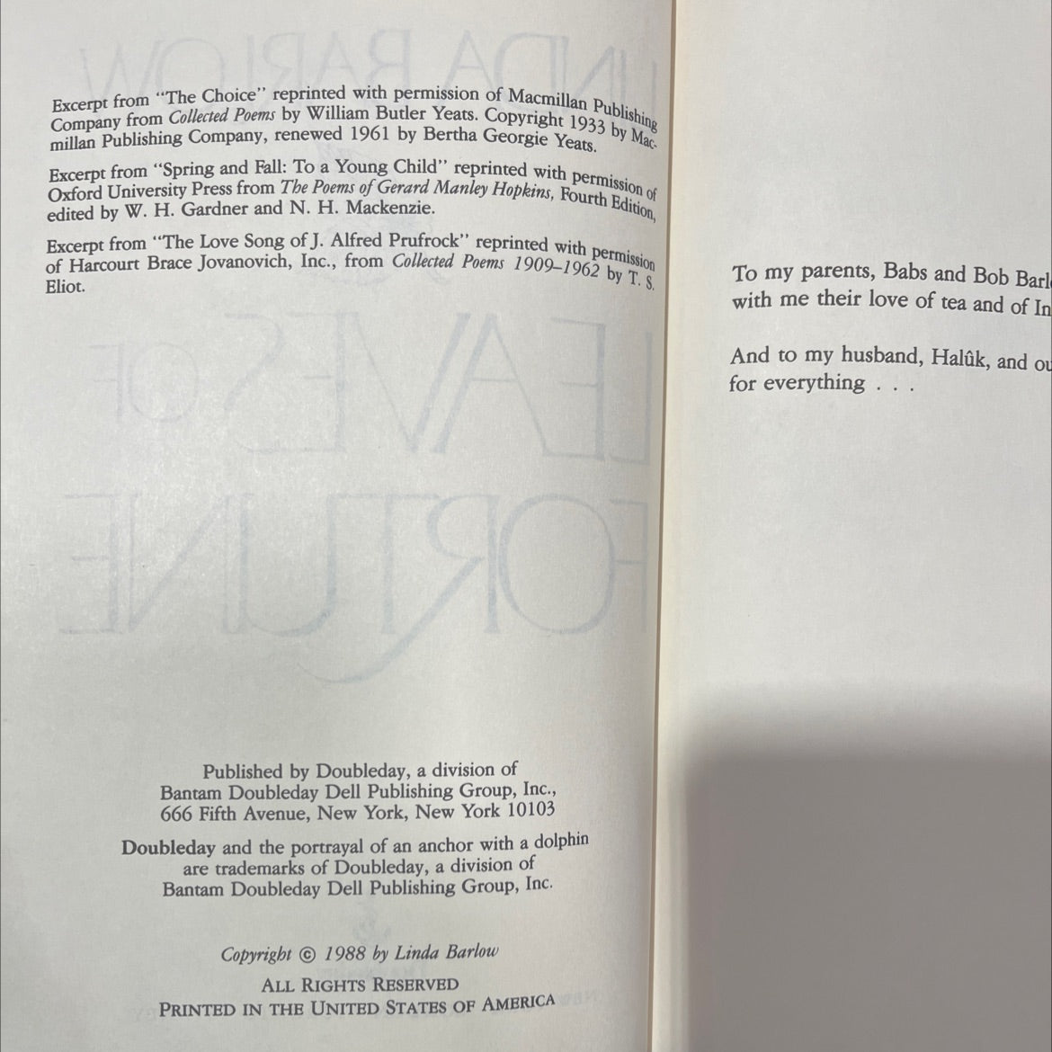 leaves of fortune book, by linda barlow, 1988 Hardcover image 3