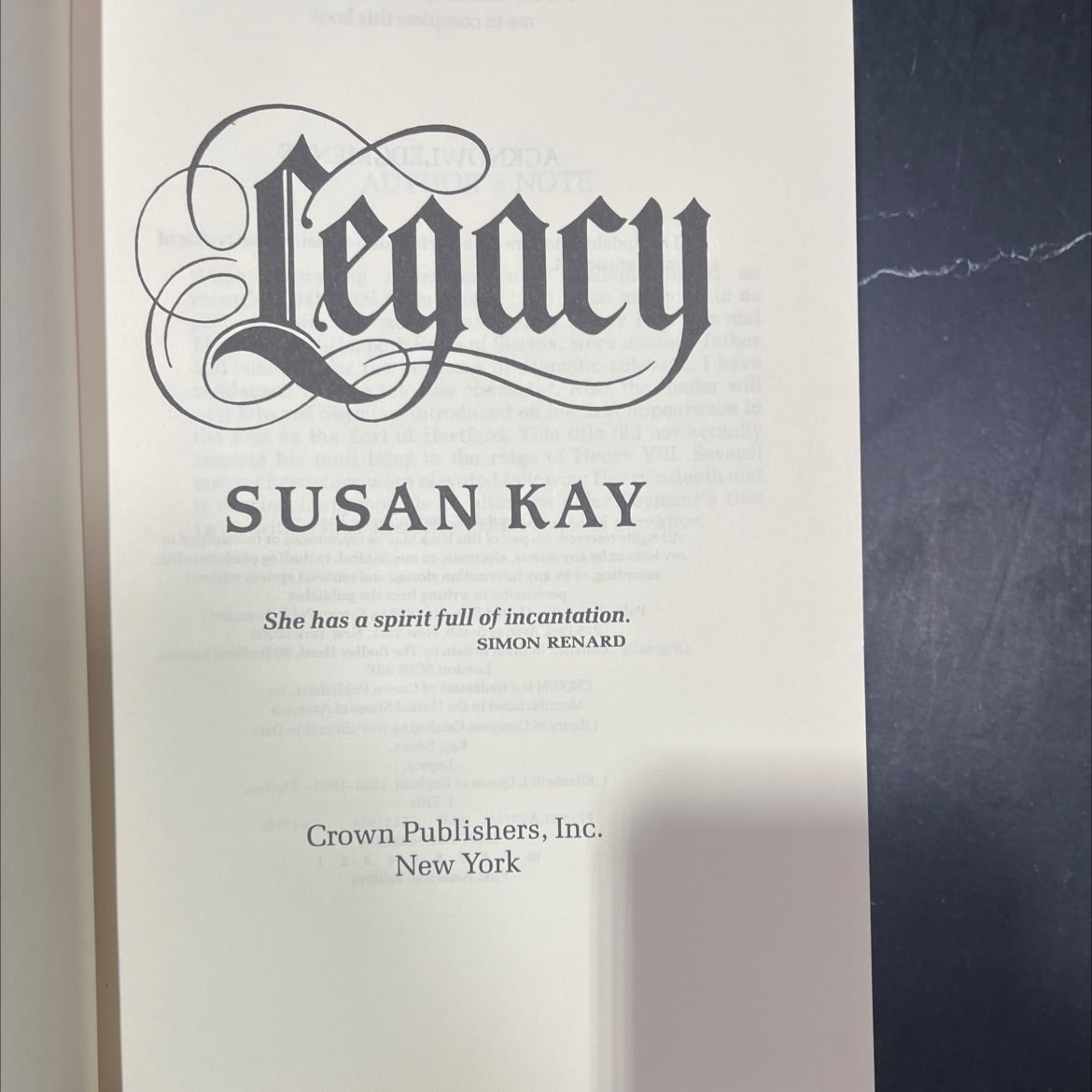 legacy book, by susan kay, 1986 Hardcover image 2