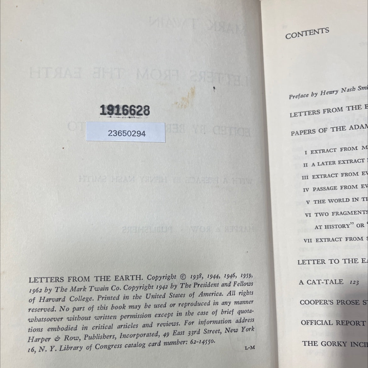 letters from the earth book, by mark twain, 1962 Hardcover image 3