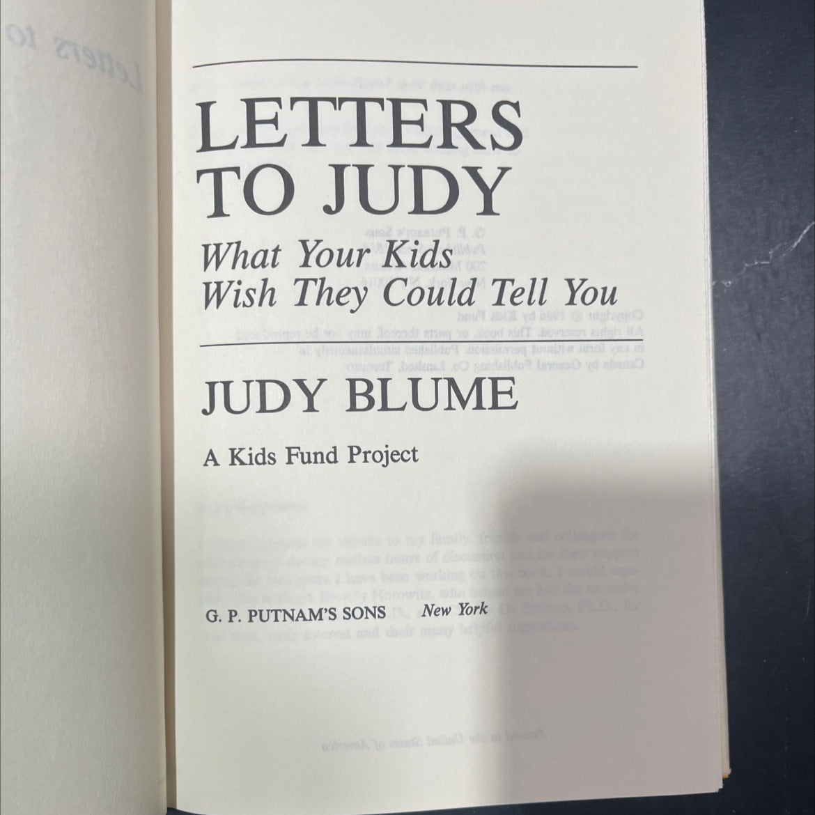 letters to judy what your kids wish they could tell you book, by judy blume, 1986 Hardcover image 2