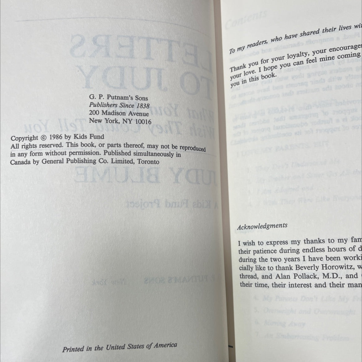 letters to judy what your kids wish they could tell you book, by judy blume, 1986 Hardcover image 3