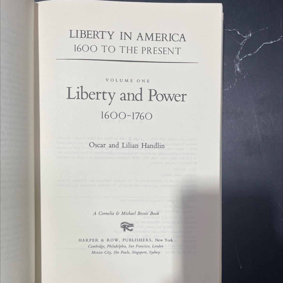 liberty and power 1600-1760 book, by Oscar Handlin, Lilian Handlin, 1986 Hardcover image 2