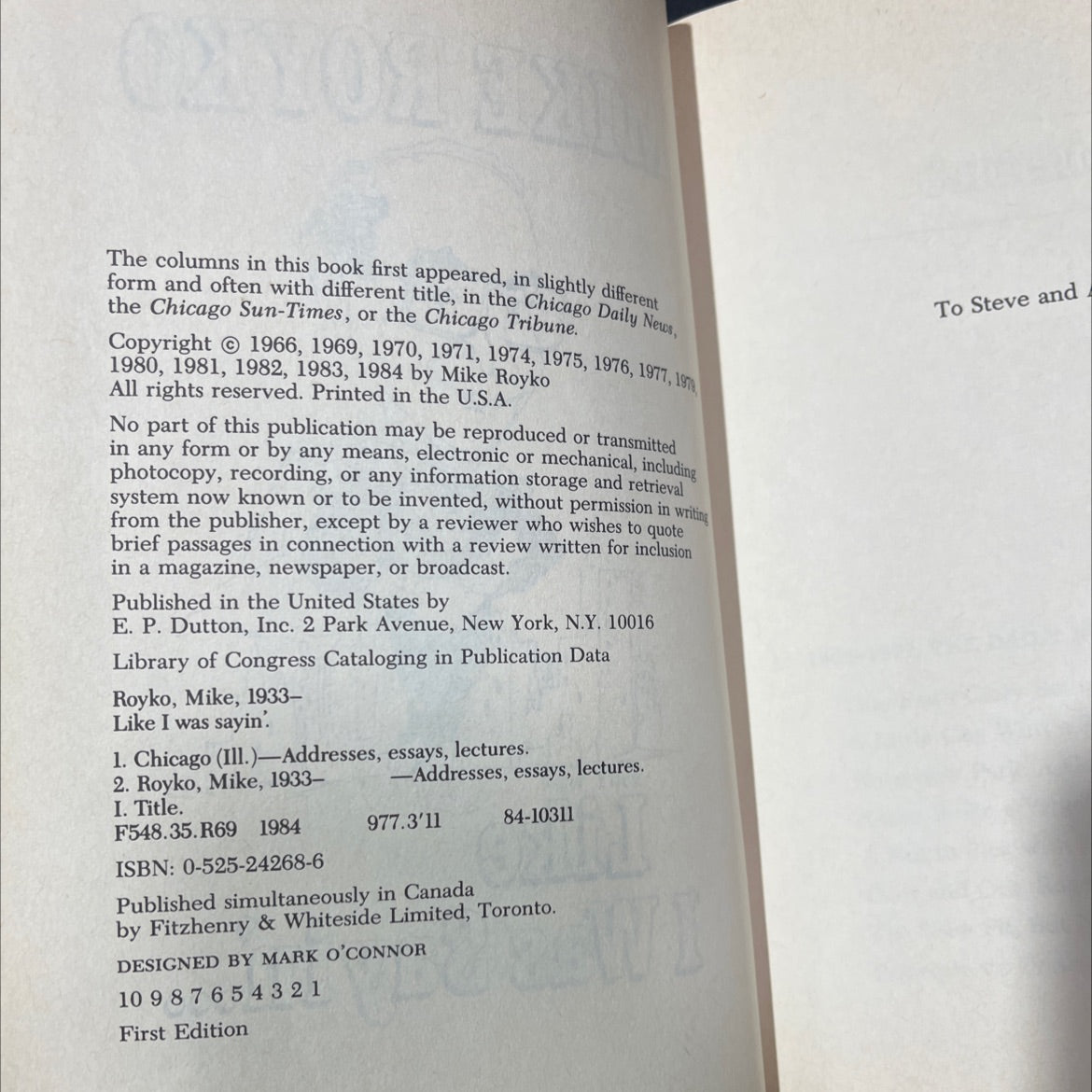 like i was sayin book, by mike royko, 1984 Hardcover, First Edition image 3