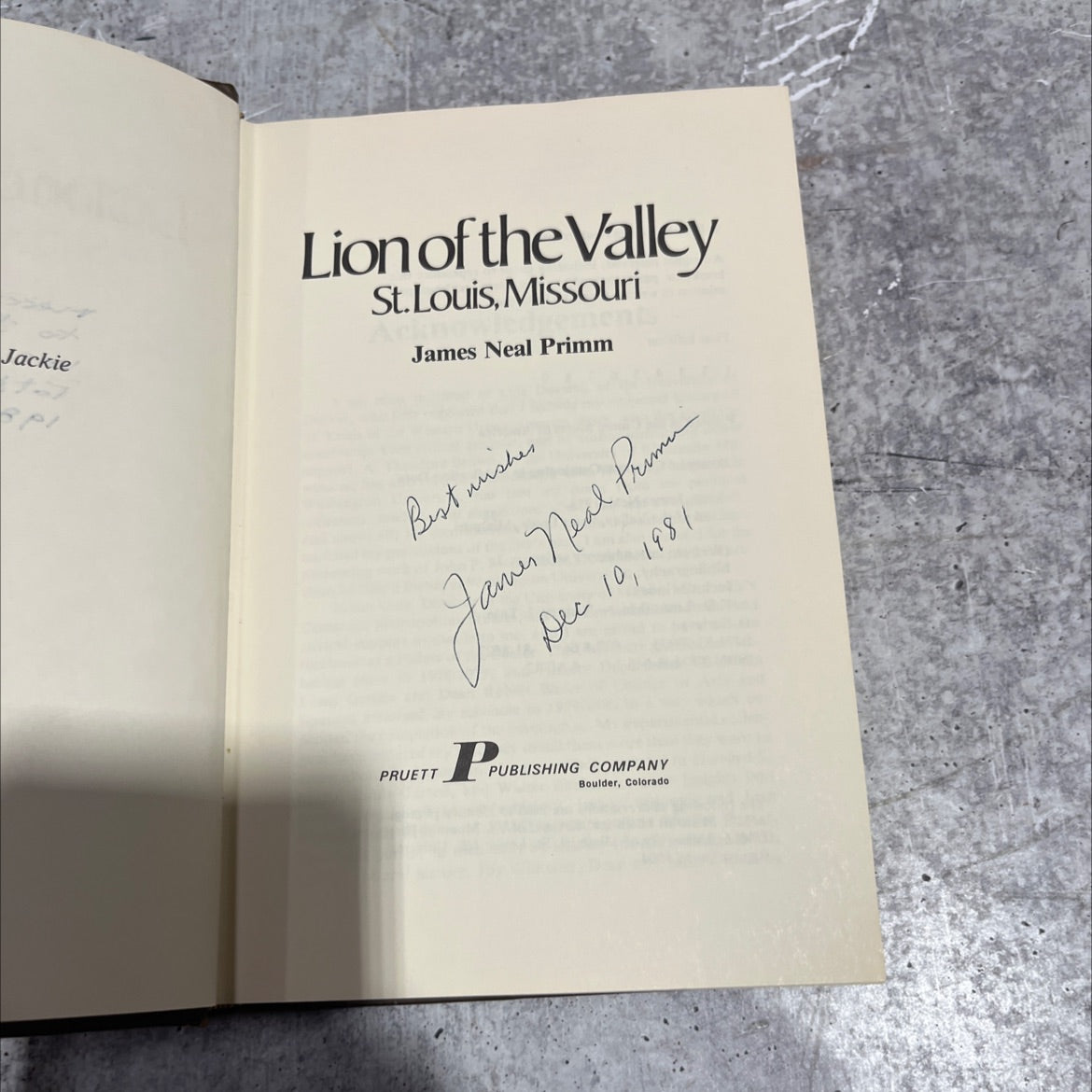 SIGNED lion of the valley book, by james neal primm, 1981 Hardcover, First Edition, Vintage image 2