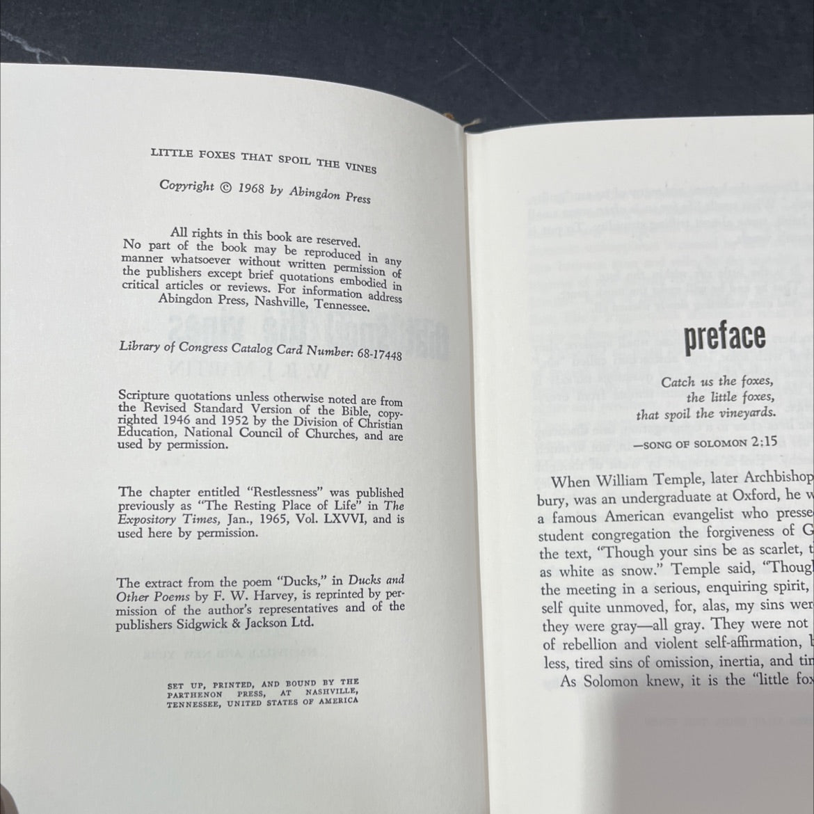 little foxes that spoil the vines book, by w. b. j. martin, 1968 Hardcover image 3