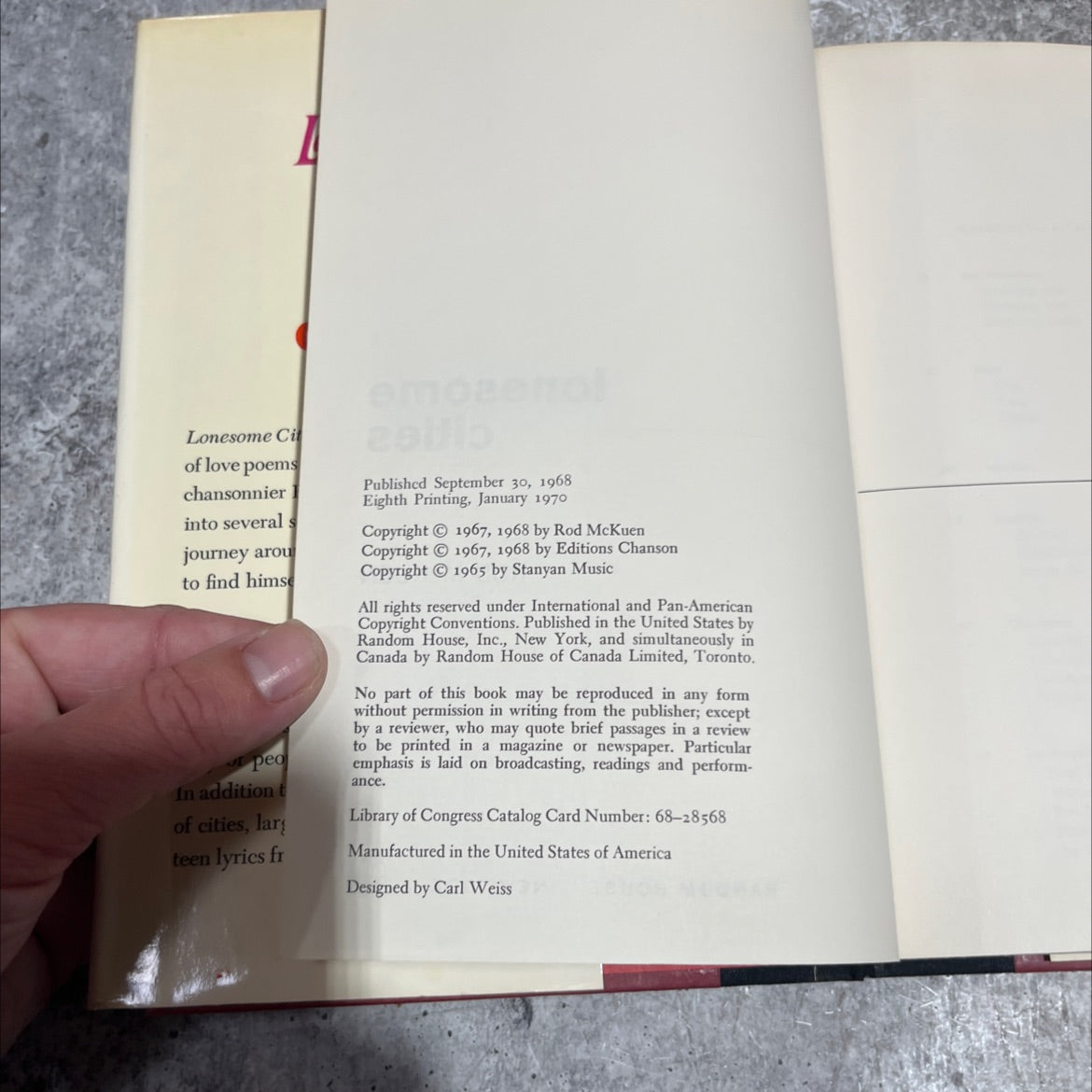 lonesome cities book, by rod mckuen, 1970 Hardcover image 3