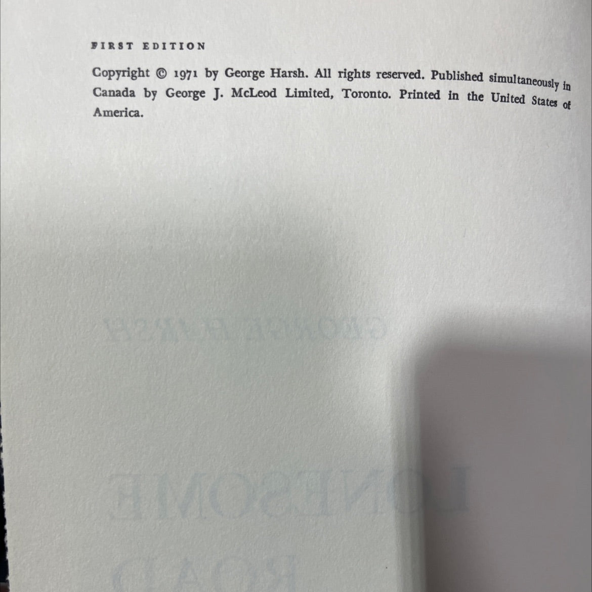lonesome road book, by george harsh, 1971 Hardcover image 3