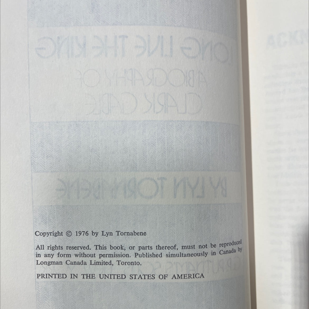 long line the king a biography of clark gable book, by lyn tornabene, 1976 Hardcover image 3