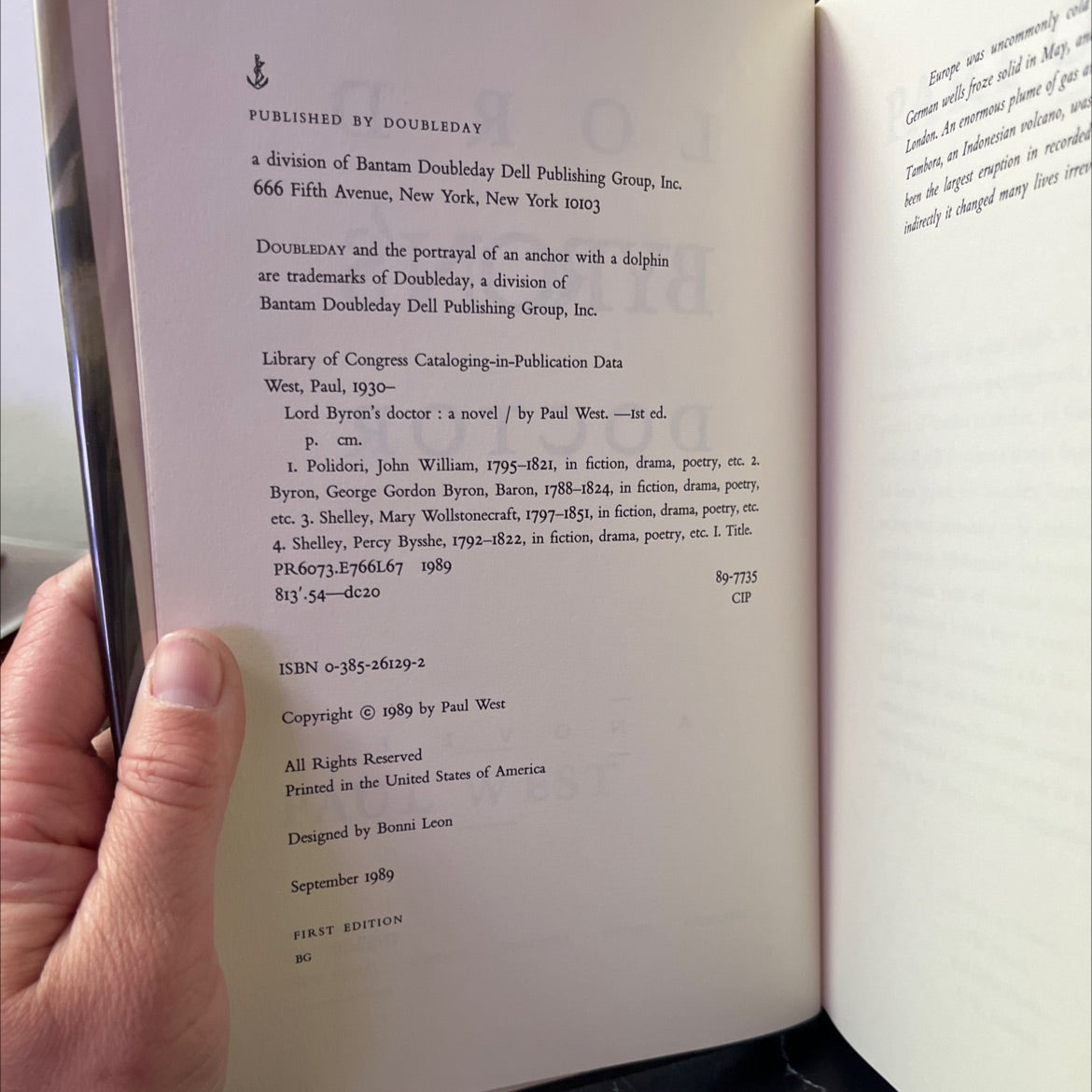lord byron's doctor book, by Paul West, 1989 Hardcover image 3