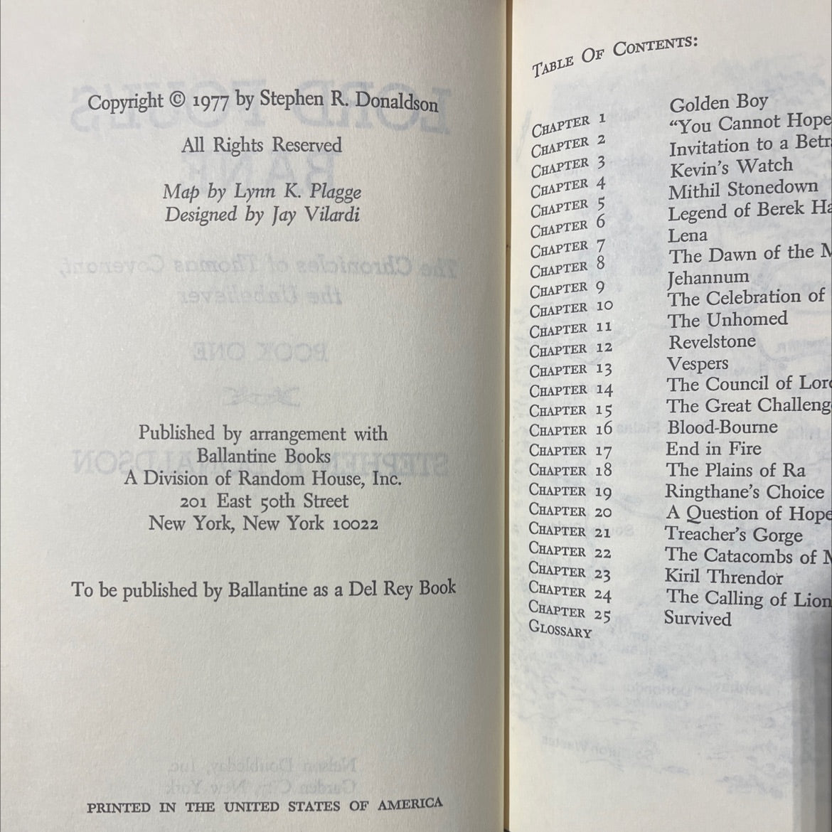 lord foul's bane book, by stephen r. donaldson, 1977 Hardcover image 3