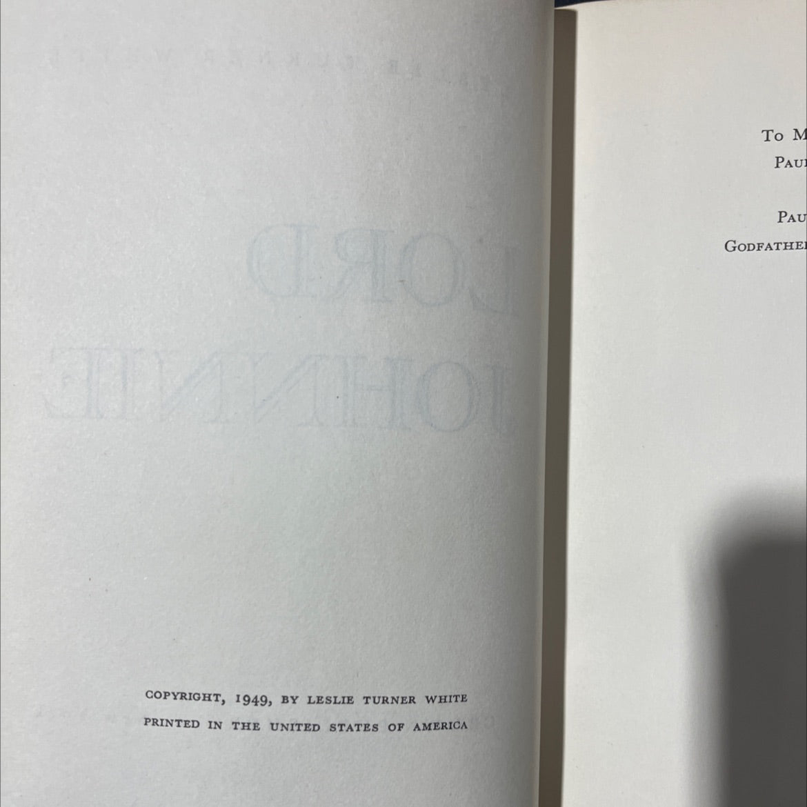 lord johnnie book, by leslie turner white, 1949 Hardcover image 3