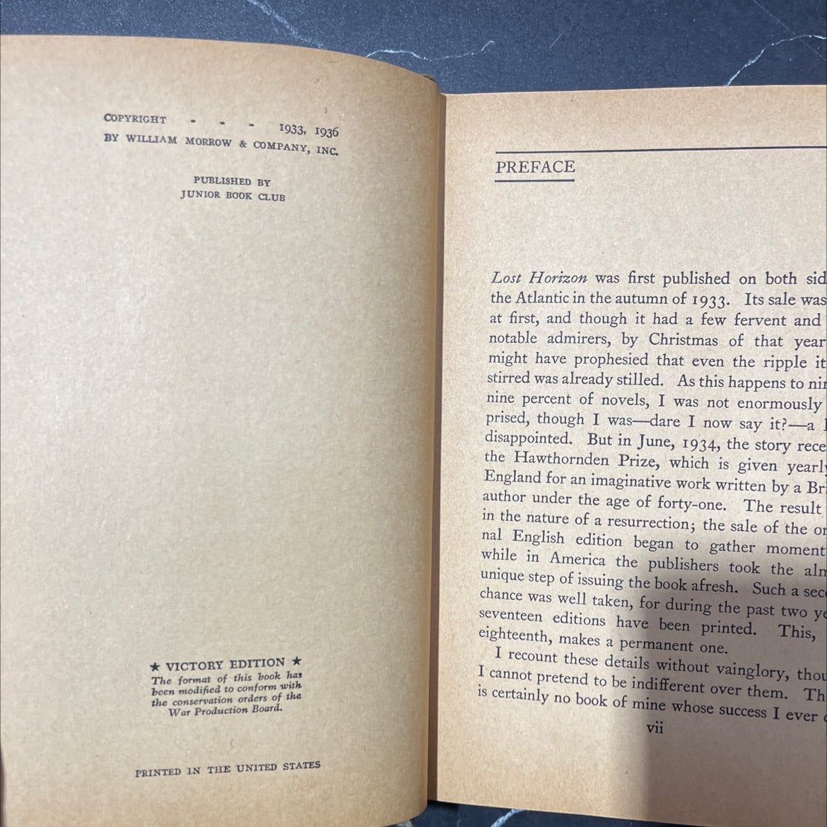lost horizon book, by james hilton, 1936 Hardcover image 3