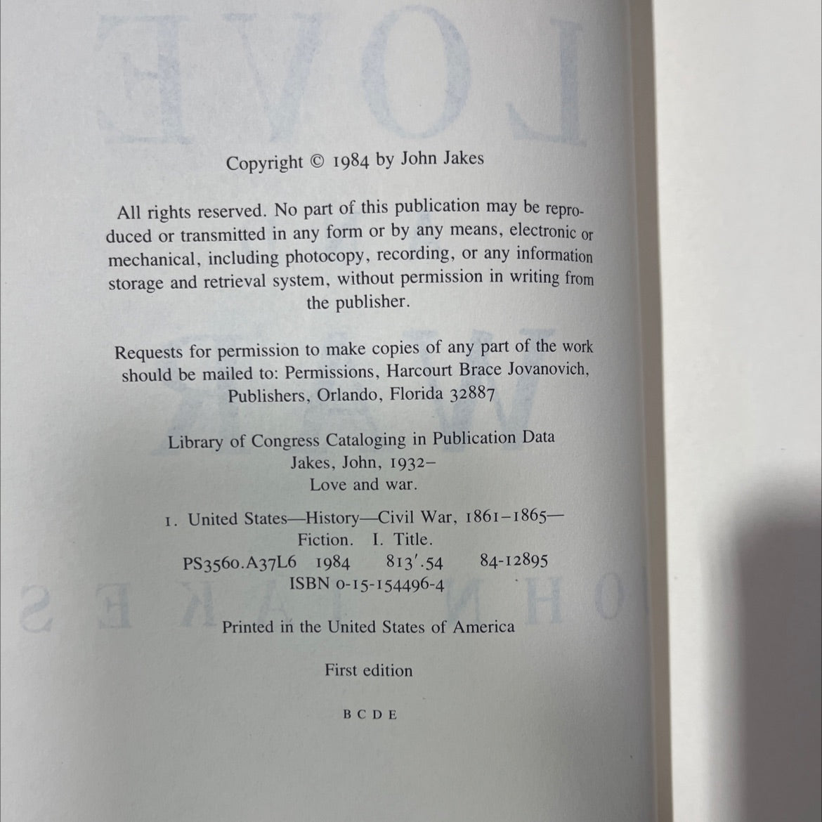 love and war book, by John Jakes, 1984 Hardcover image 3