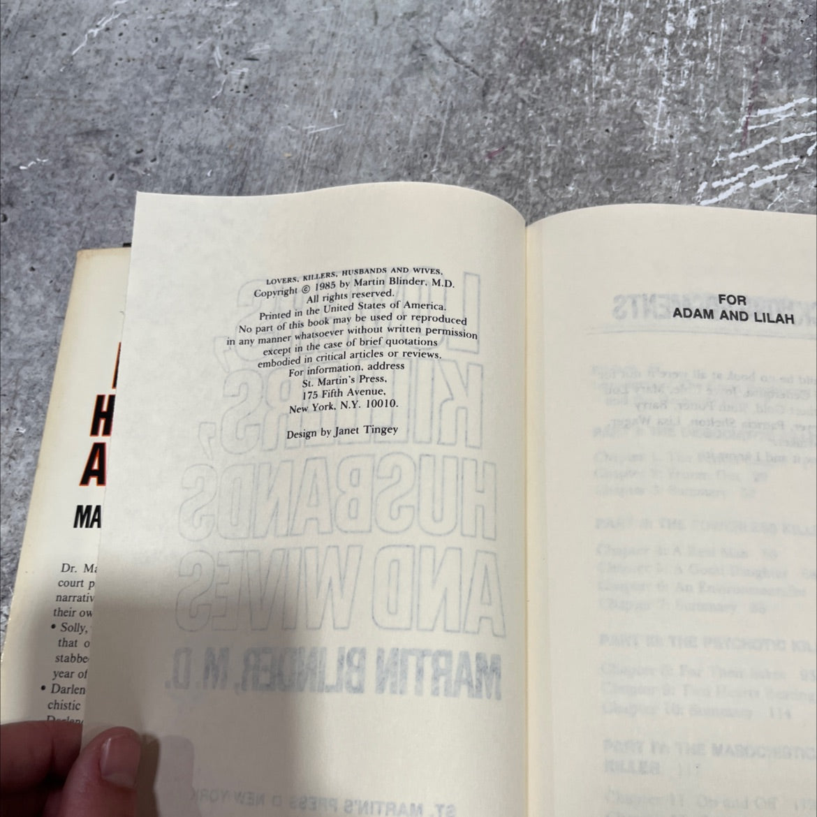 lovers, killers, husbands and wives book, by Martin Blinder, M.D., 1985 Hardcover image 3