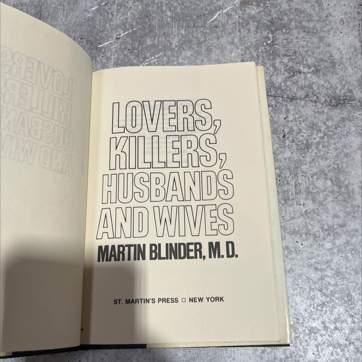 lovers, killers, husbands and wives book, by Martin Blinder, M.D., 1985 Hardcover image 2