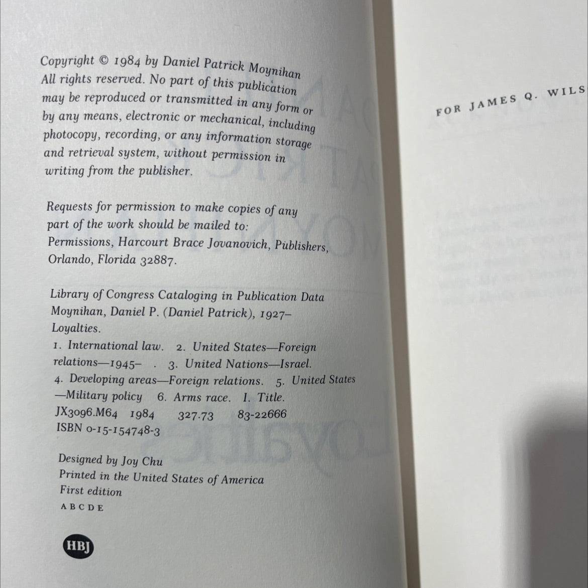 loyalties book, by Daniel Patrick Moynihan, 1984 Hardcover image 3