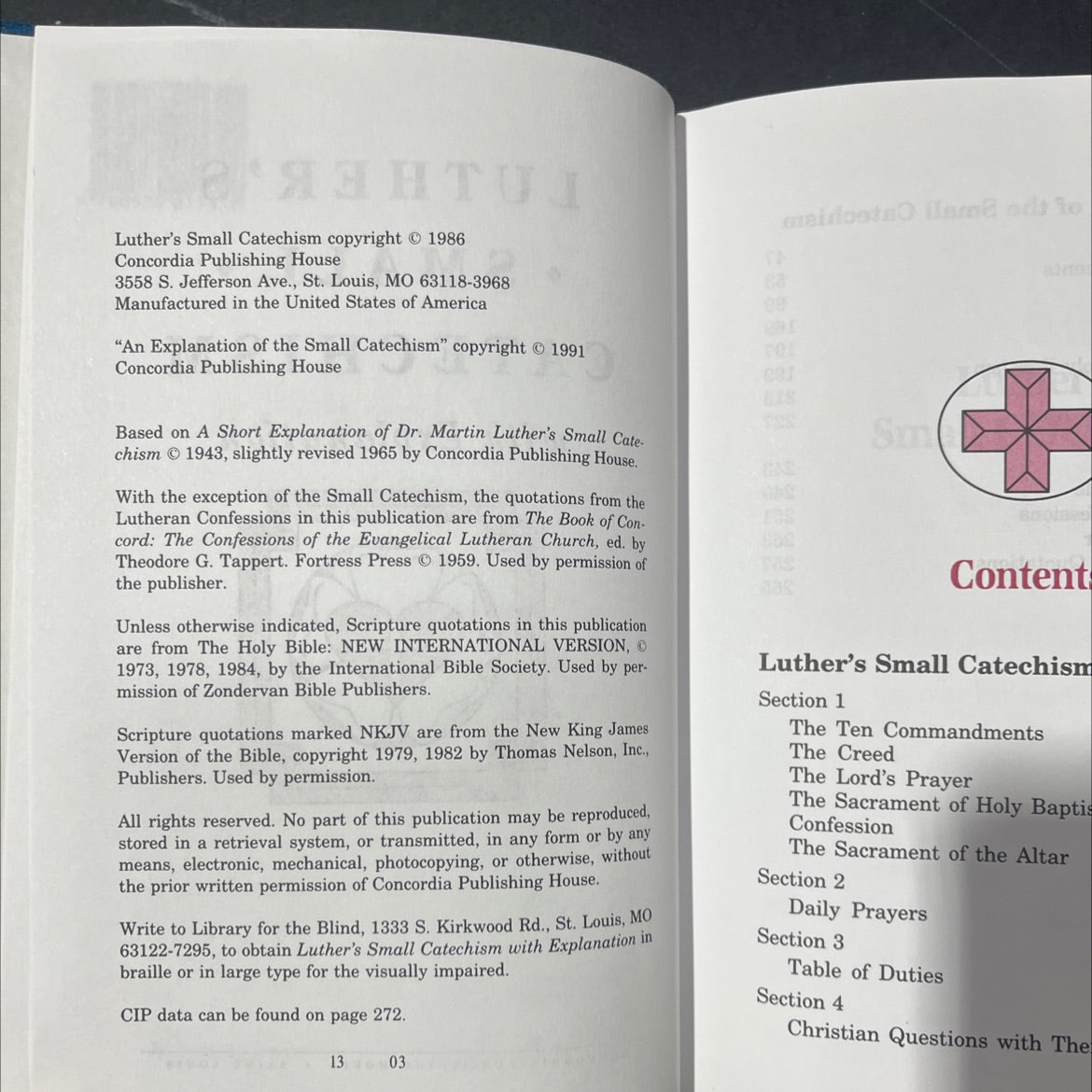 luther's small catechism with explanation book, by not stated, 1991 Hardcover image 3